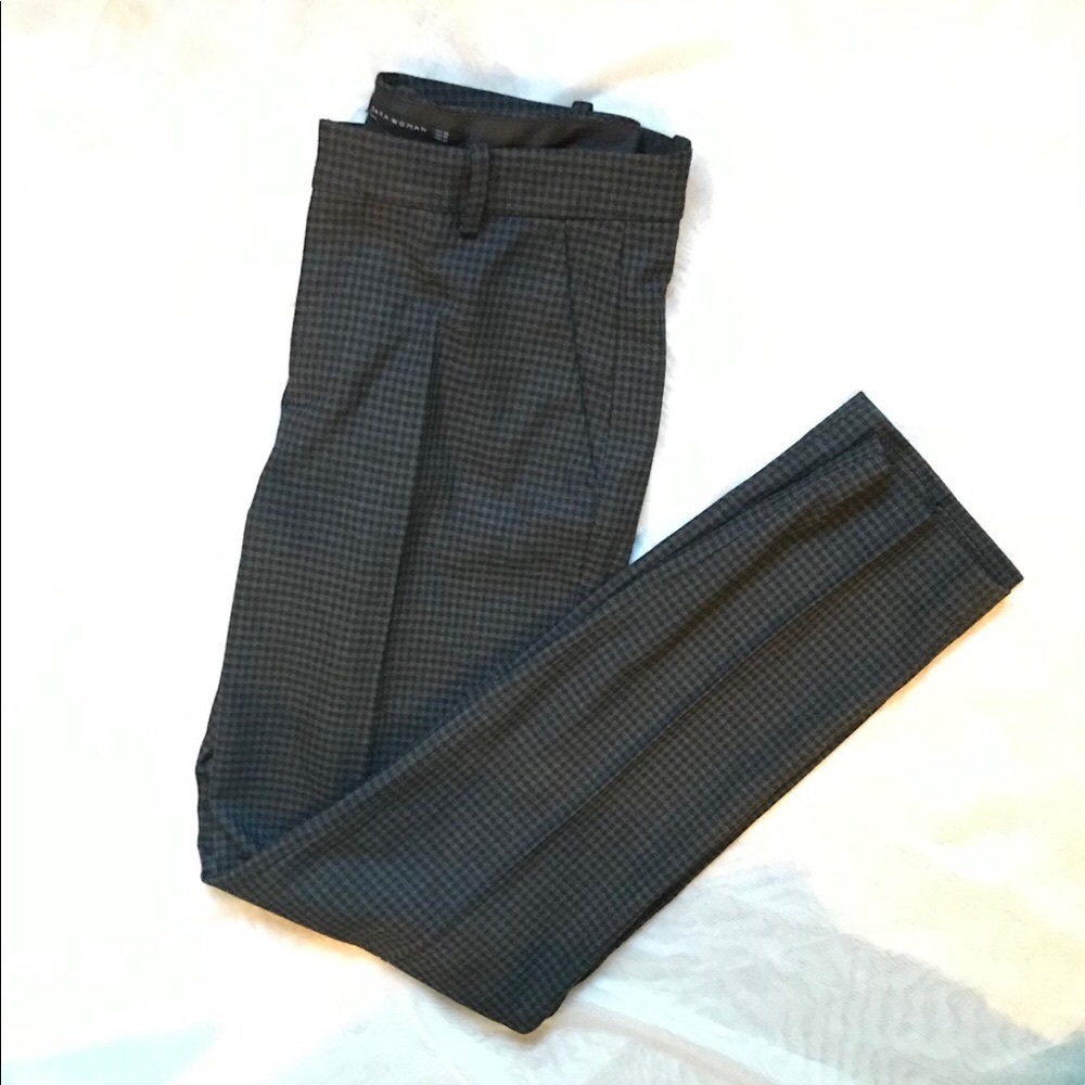 Zara women gingham cigarette tailored trousers